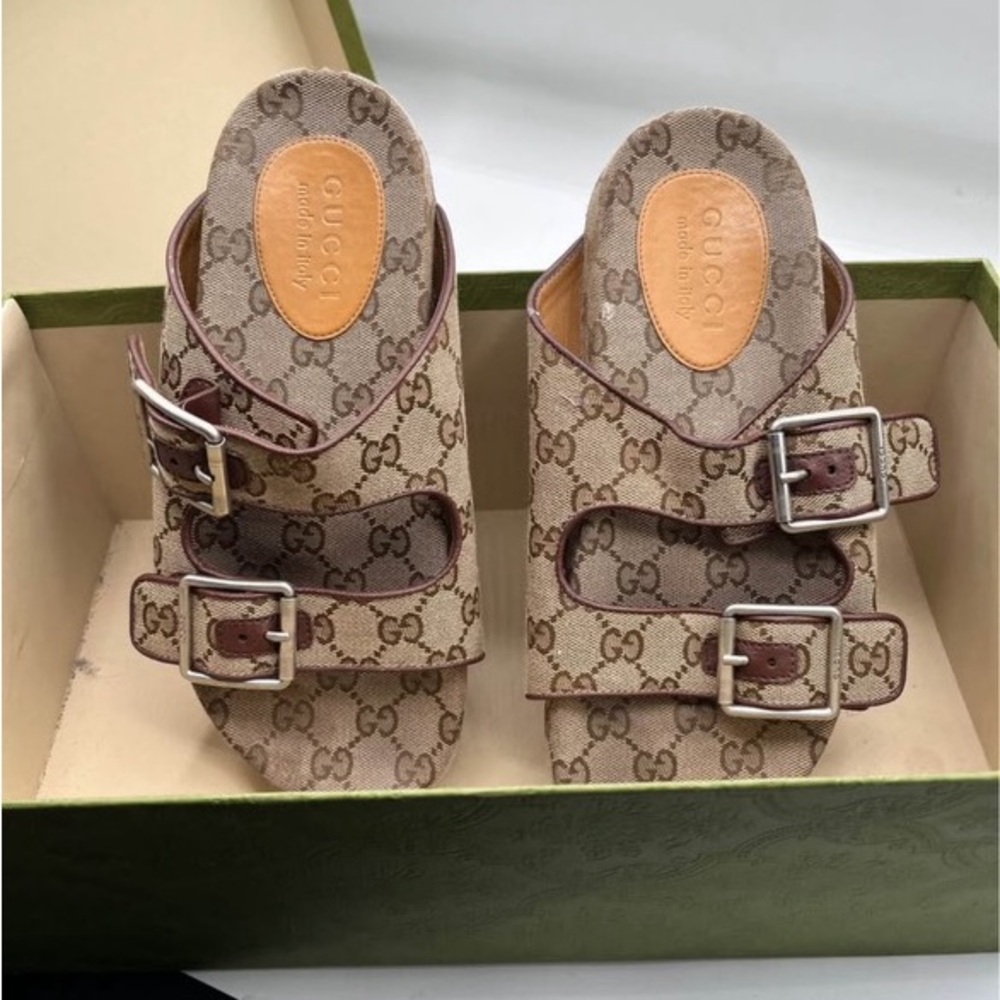 Gucci Women's Beige Monogram Mules